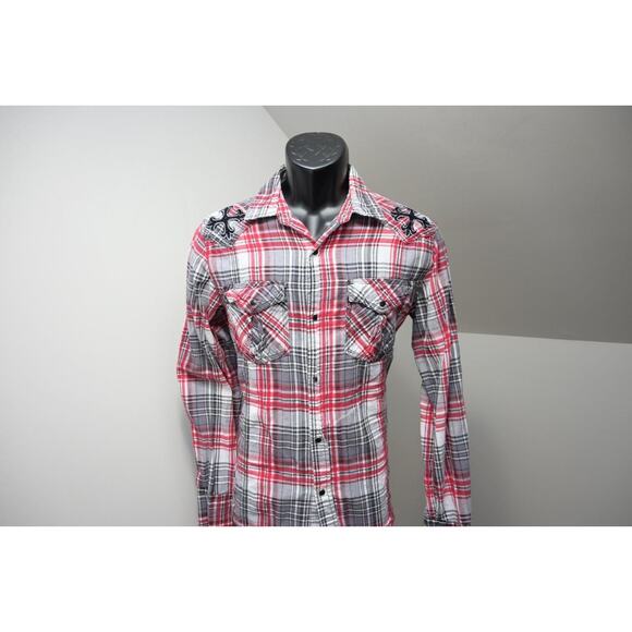 Pop Icon Western Pearl Snaps Shirt Casual Plaid Long Sleeve Mens Size Small - Picture 3 of 7